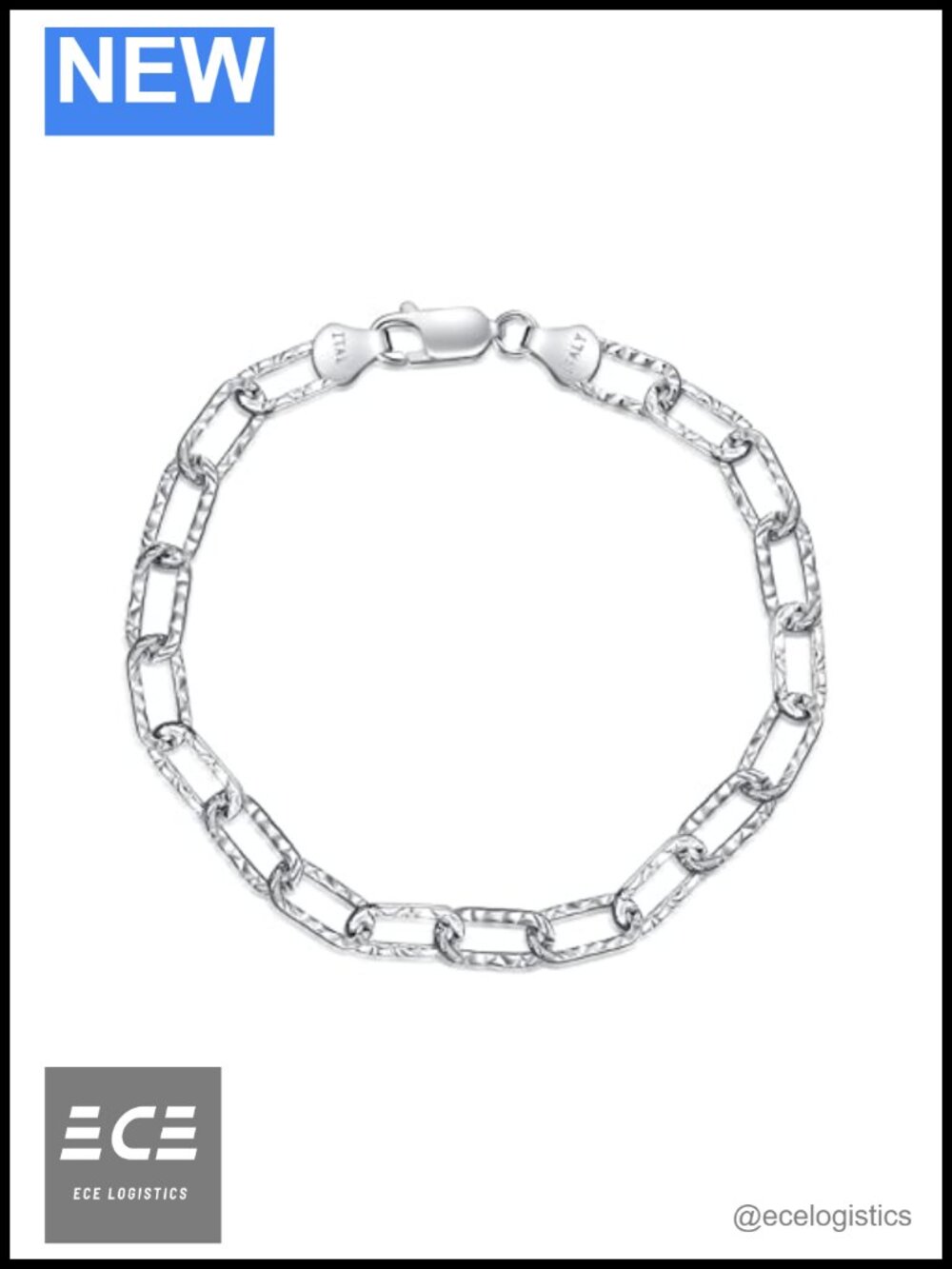 925 Sterling Silver Paperclip Chain Bracelet Lobster Clasp Made in Italy